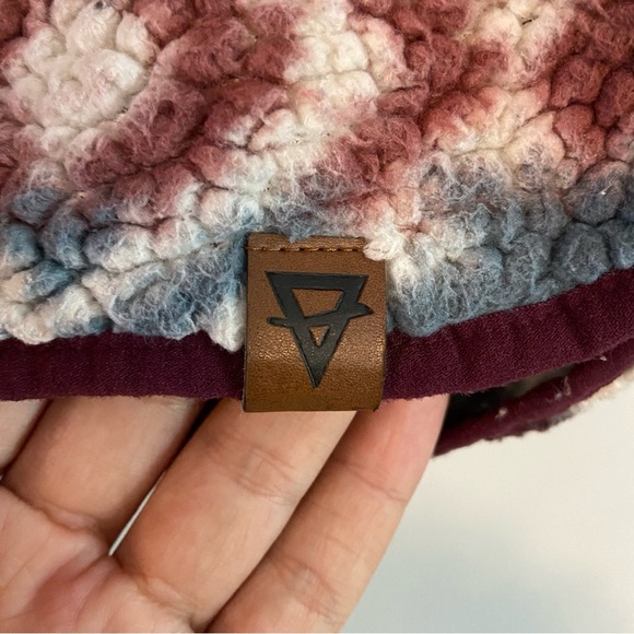 Brown and Blue Cowl Neck Sweater with Geometric Patterns - Picture 3 of 7